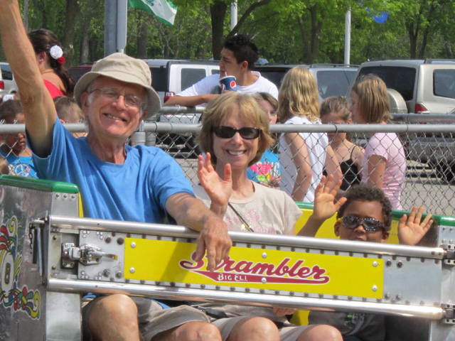 Dan, Amy and Joachim on an amusement park ride, Green Bay, Wisconsin, 2011