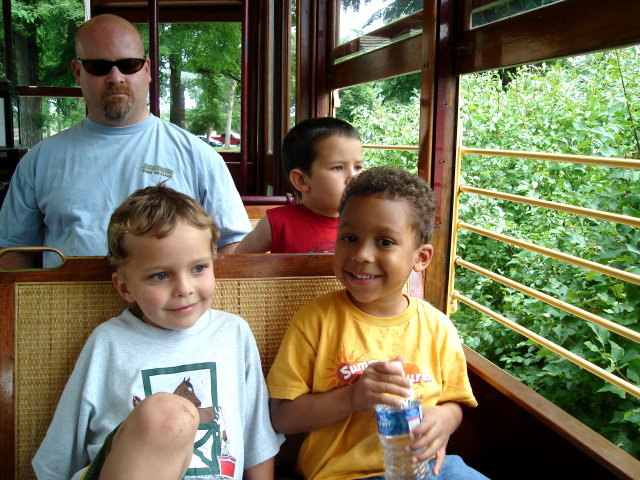 Filipe and Joachim on the trolley, Fort Collins, Colorado, 2009
