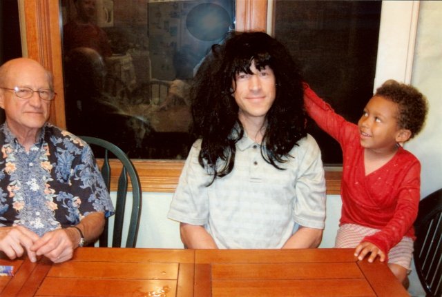 Greg in black wig with Don and Joachim, Fort Collins, Colorado, 2010