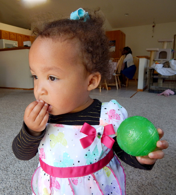 Irene with a green ball, Fort Collins, Colorado, 2015