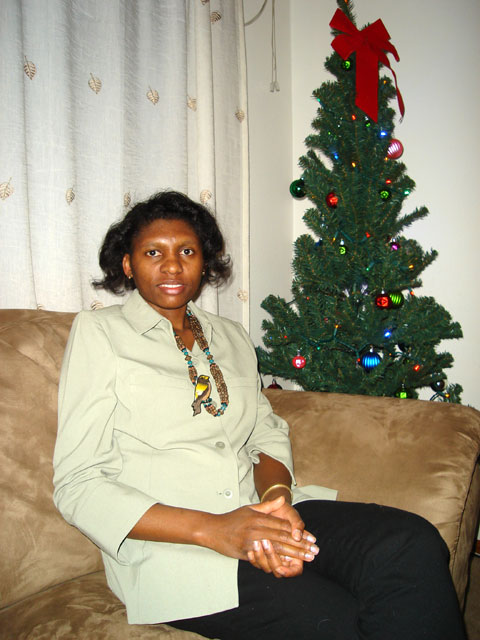 Joanitha by the Christmas tree, Fort Collins, Colorado, 2007