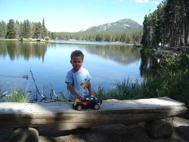 Joachim and car at Sprague Lake, Rocky Mountain National Park, Colorado, 2008