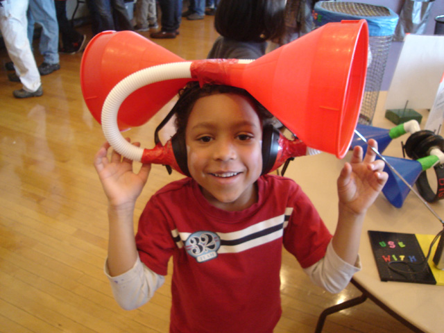 Joachim with giant earphones, Little Shop of Physics, Fort Collins, Colorado, 2011