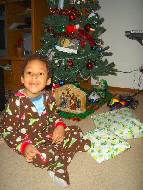 Joachim with Christmas presents, Fort Collins, Colorado, 2009