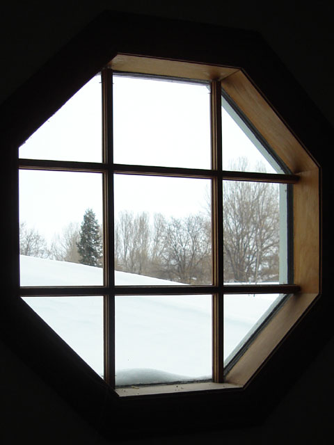 snowy view from octagon window, Fort Collins, Colorado, 2006