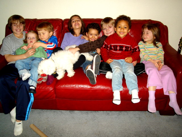 The Vogl kids on Mary's couch, Fort Collins, Colorado, 2008