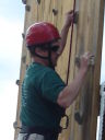 Greg on climbing wall, Pingree Park, CSU Mountain Campus, Colorado, 2008