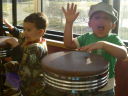 Tariq and Joachim playing 'drums' in the CSU student center, Fort Collins, Colorado, 2008